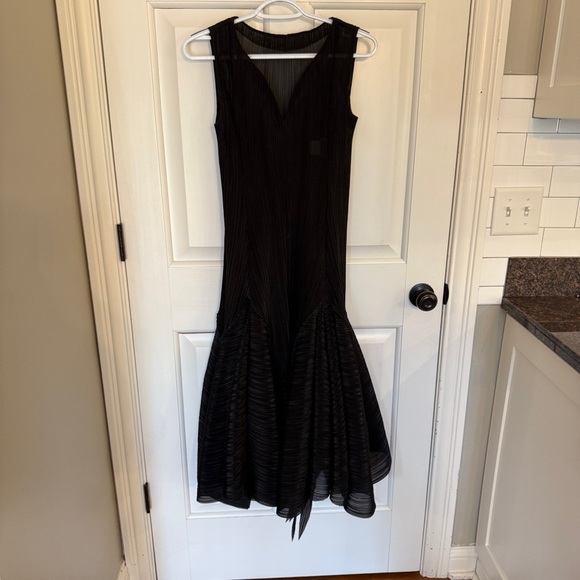 Issey Miyake Fete Y2K vintage sheer textured Black midi Dress 45091 - Picture 5 of 13